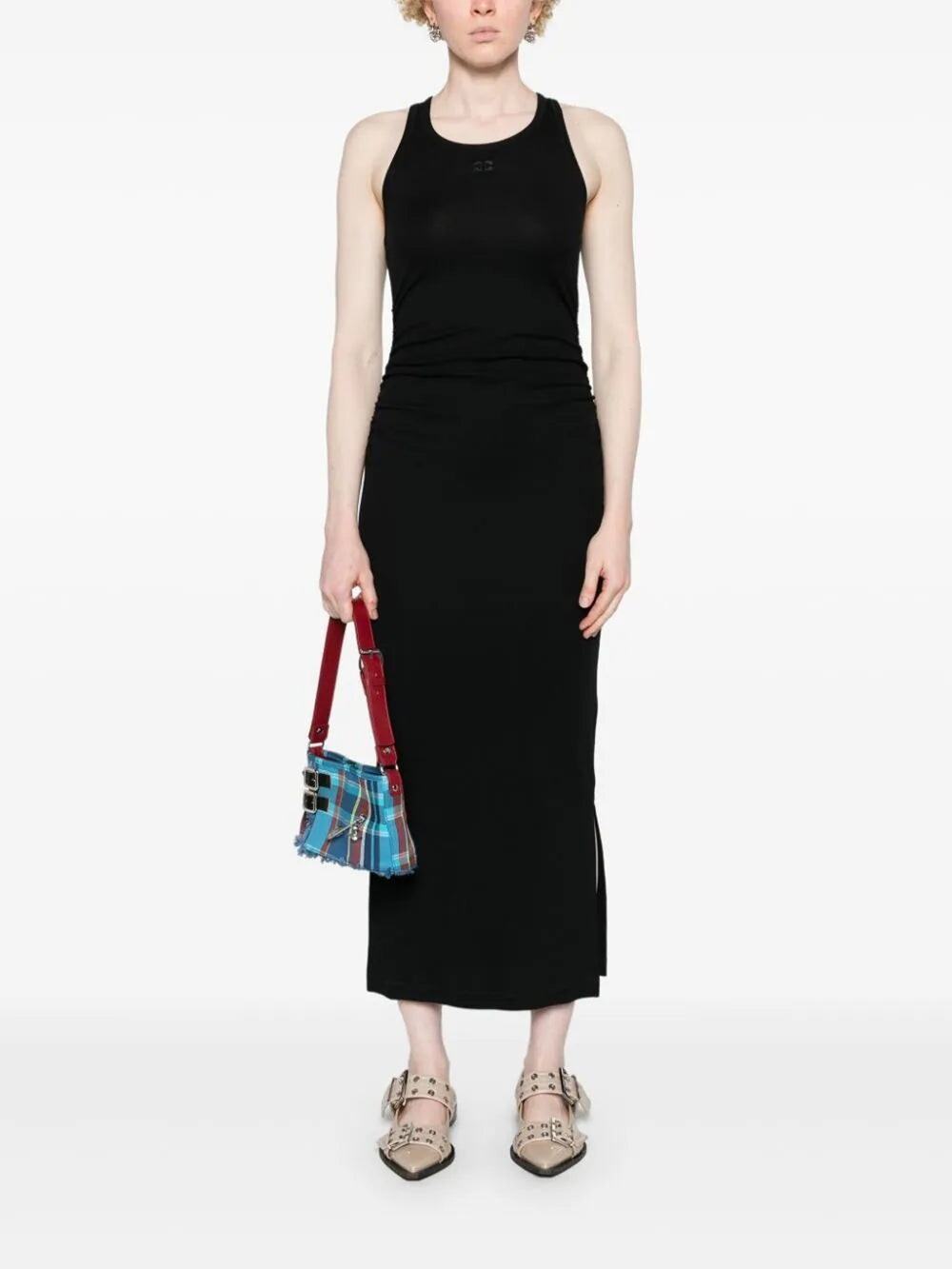 GANNI Soft Organic Cotton Rib Tank Dress Black Small Bodycon
